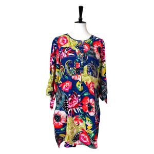 Anthropologie Fig & Flower Women’s Shift Tunic Dress Mini Tie Sleeves Floral L